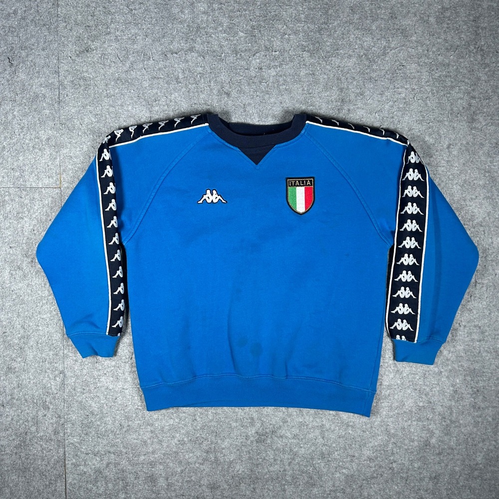 Kappa sweatshirt kids YL 140cm Blue Italia Soccer Logo Tape Pullover Vintage